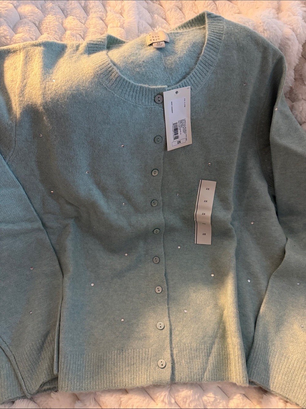 a new day Mint Crewneck Cardigan with Pearl Dots